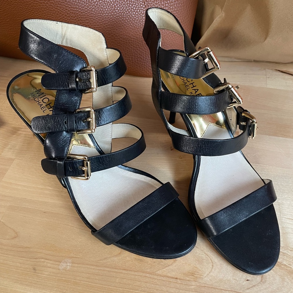 MICHAEL Michael Kors Black Strappy Sandals with Buckles